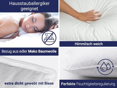 ZOLLNER 2-Pack Deluxe Down Pillow - Made in Germany – Suitable for allergy sufferers – Cover made of high-quality Mako cotton - washable up to 60°C - 60x80 cm - Hotel quality 60 x 80 cm 2-pack
