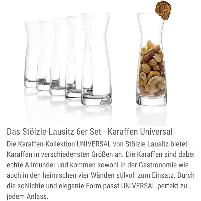 Набір з 6 графинів STÖLZLE LAUSITZ Universal S, 100 мл, кришталеве скло, для напоїв, молока, спиртного, ударостійкі, для посудомийки