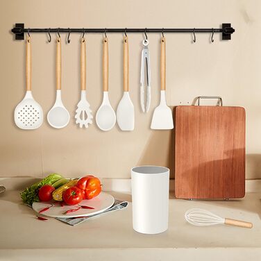 Набір кухонних аксесуарів Homikit 9 шт. з дерев'яною ручкою, чорний, з підставкою, антипригарне силіконове кухонне приладдя