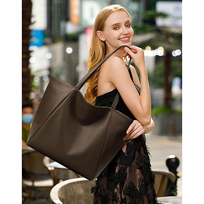 Сумка жіноча KALIDI шопер велика зі шкірозамінника (PU шкіра) коричнева для роботи, покупок, навчання з блискавкою