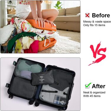 Органайзер для валізи OSDUE, набір 8 шт: кубики для пакування, водонепроникні сумочки для одягу, сумки для взуття, кишеня для USB-кабелів (чорний)