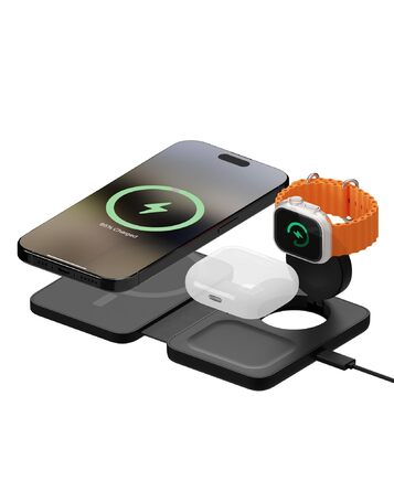 Зарядна станція Mous 3-в-1 MagSafe сумісна: Бездротовий зарядний пристрій для Apple Watch, iPhone 17/16/15/14, Pixel 10, Samsung Galaxy S26/S25 та AirPods