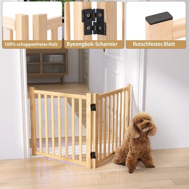 Дверцята для собак з дерева, розкладні, для кухні, коридору, вітальні, сходи, кут, підходять для собак малих та середніх порід, дерев'яного кольору, 2P 58cm, захисний забір для собак