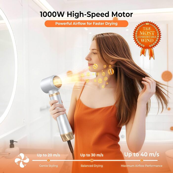 Мультистайлер для волосся 5 в 1 з іонізацією 1000W: фен, автоматичний стайлер для завивки, круглий брашинг та вирівнювач для об'єму та гладкості, білий