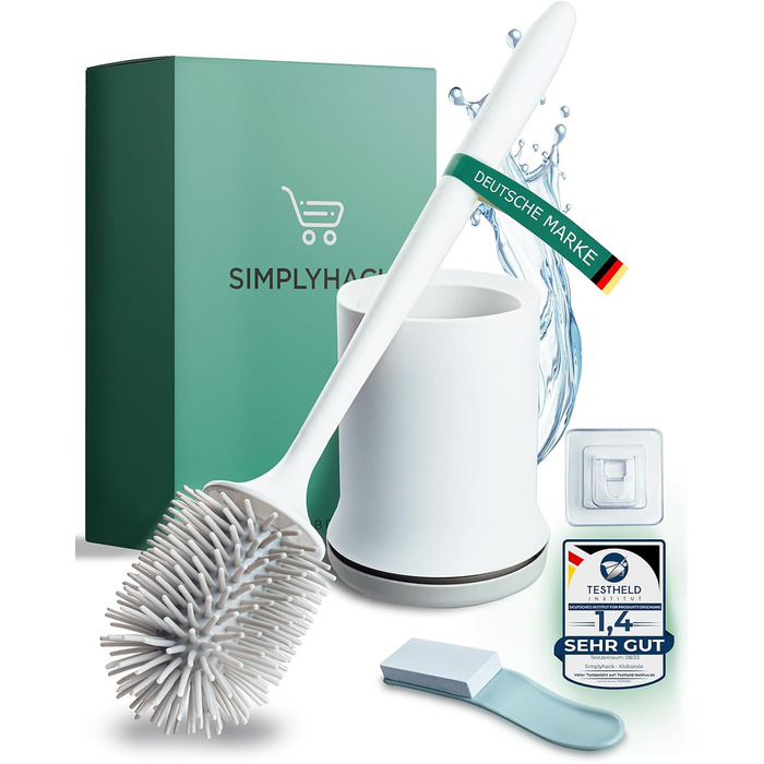 Силіконова щітка для туалету - гігієнічна, швидковисихаюча, з підставкою, для підвішування на стіну без свердління, з підйомником для кришки унітазу