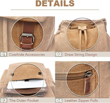 Canvas Backpack Vintage for Laptop Daypack Hiking Travel Large Capacity Bag Unisex