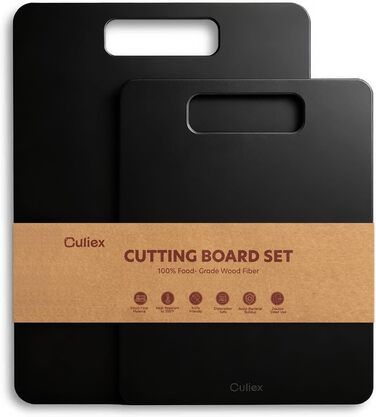 Набір дерев'яних обрізних дощок 2 шт. з бамбука, стійкі до миття в посудомийній машині, високої щільності, нетоксичні, BPA-free, з антиковзними ніжками, безпечні для ножів – ідеально для кухні та як подарунок, чорного кольору