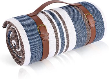 Пікнік-дека Timirock смугаста, 203x203 см, велика, водовідштовхувальна, складана, для пляжу, кемпінгу, відпочинку на природі (блакитно-біла)