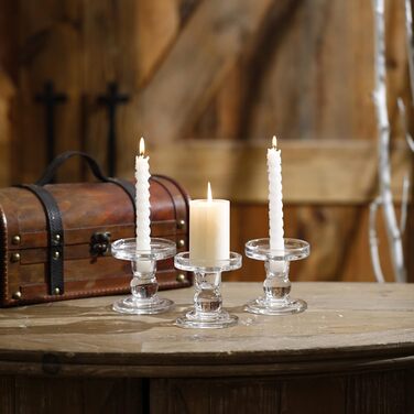 Glass Candle Holders for Pillar Candles/Taper Candles, Decorative Candle Stands, Set of 3, for Formal Events, Wedding, Church, Holiday Decorations, Table Decorations