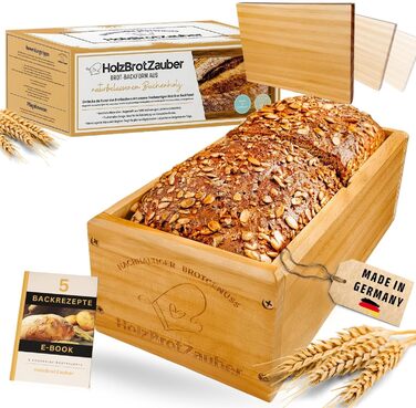 HOLZBROTZAUBER 30cm Loaf Tin made of Beechwood - Bake your own bread Loaf Tin - integrated separator - wooden loaf tin for any bread - Beechwood baking box - bread baking frame for 1.5kg of bread