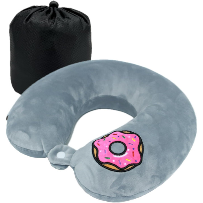 Подушка для шиї Essentials з піною з пам'яті (100%) - U-подібна, з м'яким оксамитовим чохлом - для подорожей, літака, авто, офісу та дому (Сірий)