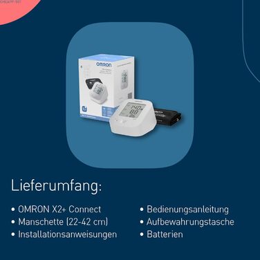 Тонометр OMRON X2+ Connect з Bluetooth: клінічно перевірений, виявляє нерегулярне серцебиття, універсальна манжета 22-42 см