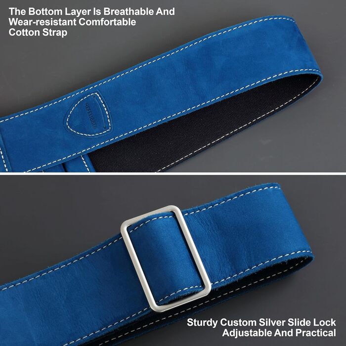 Гітарний ремінь Nefelibata з повного нубуку, 2' з кишенею для медіатора, для бас-, електро- та акустичної гітари, з медіаторами, кнопками та застібками (Star Black) (B#-haze Blue)