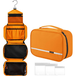 Подорожня туалетна косметичка для чоловіків та жінок з 4 відділеннями, велика місткість, компактна, оранжевого кольору