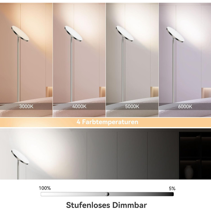 Світлодіодна підлогова лампа Anten Klara з лампою для читання | Матова | 30W, з регулюванням яскравості та пультом дистанційного керування | 3 кольори світла | Регулювання яскравості | Підлогова лампа для вітальні, офісу