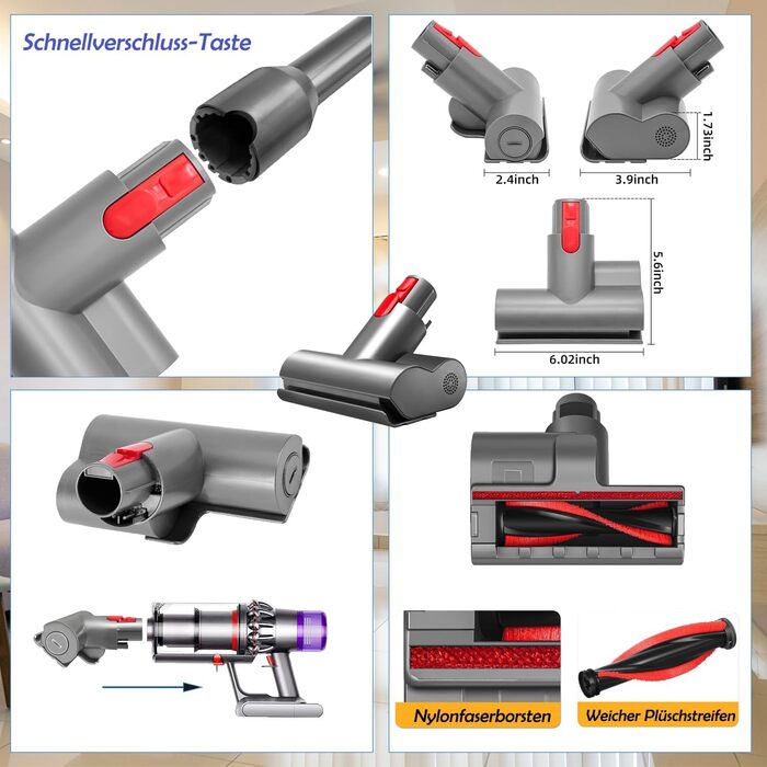 Електрична насадка для миття підлоги Dyson V15, V11, V10, V8, V7 - з баком та 6 змінними мікрофібрами (міні-щітка)