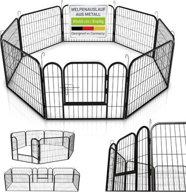 Металевий вольєр для цуценят Juskys - 8-секційний, з дверцятами (160x160x60 см)