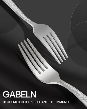 HONKKU 30-Piece Flatware Set, 6 People, Thickened Stainless Steel Cutlery Set with Hammered Handle, Eating Cutlery Set with Knife, Fork, Spoon, Mirror Polished, Dishwasher Safe