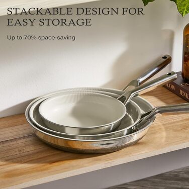 Набір антипригарних сковорідок Kitexpert Beige, титано-керамічне покриття, нержавіюча сталь, 3 шт. (20,3 см, 25,4 см)