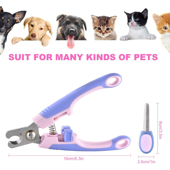 Професійна кусачка для собак та котів EooCoo, великих та середніх порід, з захистом, блокуванням та пилочкою для нігтів - ідеальний подарунок на Різдво, фіолетовий + рожевий