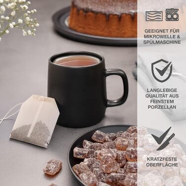 Набір кавових чашок Moritz & Moritz VIDA, 6 шт., чорний колір, 380 мл, з ручкою, з високоякісного порцеляну