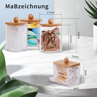 Контейнер для ватних паличок (4 шт.) з бамбуковою кришкою - органайзер для макіяжу, ватних дисків, для ванної кімнати та спальні