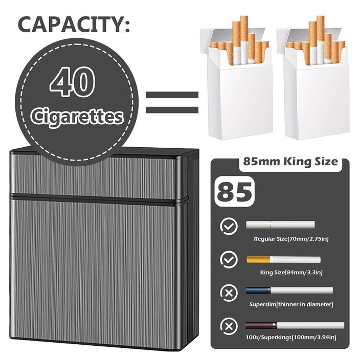 Металеве тютюнопакувальник для 40 сигарет, великий, з магнітною кришкою, чорний