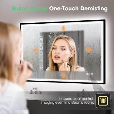 Дзеркало для ванної кімнати S'bagno з підсвічуванням 100x70 см, 5x збільшення, LED, рамка з алюмінію, протитуманне покриття, 3 кольори, диммування, пам'ять, HD скло, IP44, Bluetooth, чорна рамка