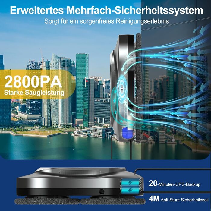 Робот для миття вікон інтелектуальний Yw160s Grey DE3 з дистанційним керуванням та додатковим розпиленням води, для внутрішнього та зовнішнього використання, 12 серветок