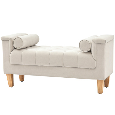 HOMCOM Bench with Chenille Upholstery, Armrest Bed Bench with 2 Cylinder Cushions, Wooden Frame, Shoe Bench for Bedroom, Living Room, Entryway 115 x 44 x 58 cm Beige | Aosom