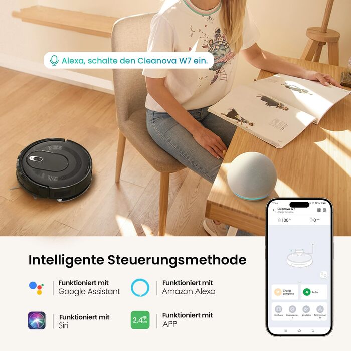 Робот-пилосос Vexilar W7 3-в-1 з функцією миття, потужність 4000Pa, 120 хв роботи, керування через додаток/пульт, для тварин, килимів та твердих поверхонь