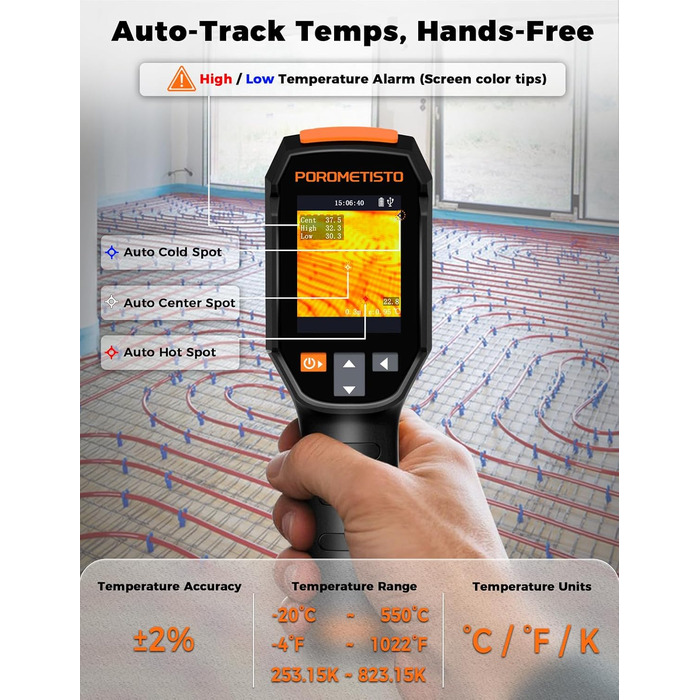 Професійна тепловізійна камера Handheld, 240 x 240, -20°C - 550°C, 15 колірних палітр, з лазерним покажчиком, для HVAC та інспекції будівель