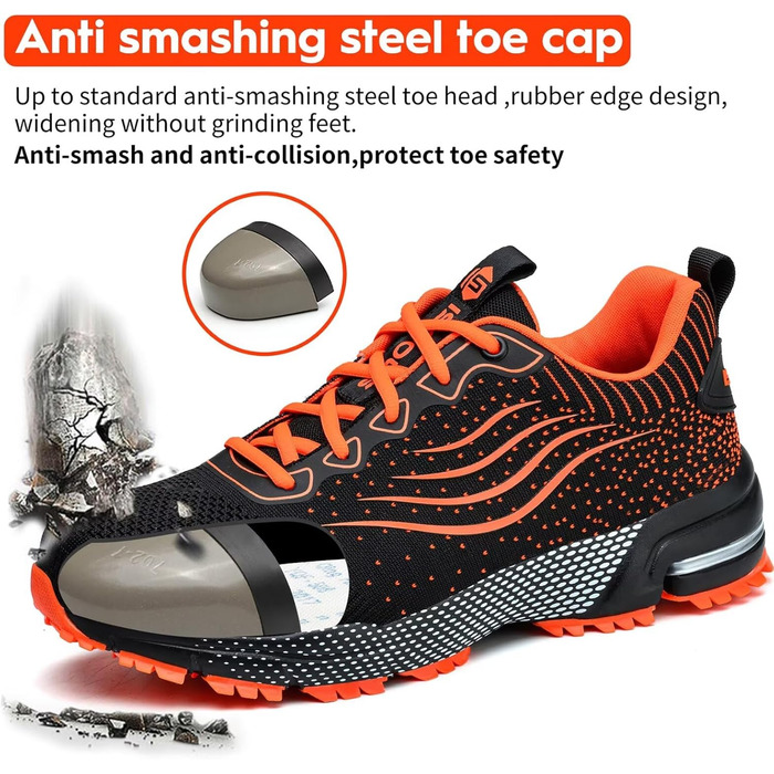 Черевики робочі чоловічі/жіночі, захисні, спортивні, з металевим носком, амортизація, неслизькі (45 EU, помаранчевий)