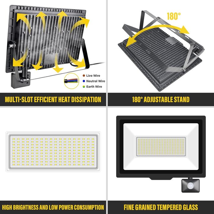 20000LM LED Floodlight Outdoor with Motion Sensor LED Spotlight 6000K Cold White IP66 Waterproof LED Outdoor Floodlight, Floodlight for Garage, Hallway, Garden, Courtyards, Hotel, Sports Field (3500k Warm White, 150W)