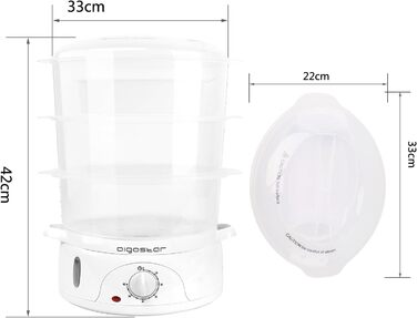 Пароварка Aigostar Fitfoodie 30CFO, 9 л, 800 Вт, 3 яруси, BPA Free, з таймером