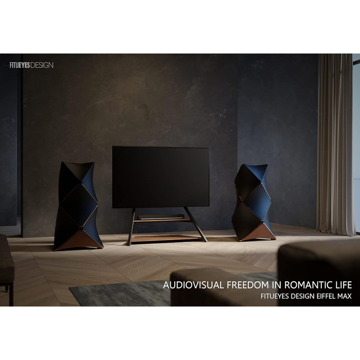 FITUEYES Modern TV Stand for 75-100 inch TVs - Adjustable Height, Swivel, Wood & Metal, Cable Management, VESA 800x600, Eiffel Series