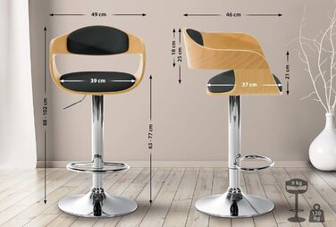 Kingston Adjustable Bar Stool with Faux Leather Seat - Natural/Black Finish