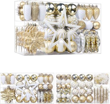 Набір прикрас для ялинки Shareconn: 106 шт. у 24 кольорах, міцні ялинкові кулі, декор для ялинки, святкування, весілля (шампань-золото та білий)
