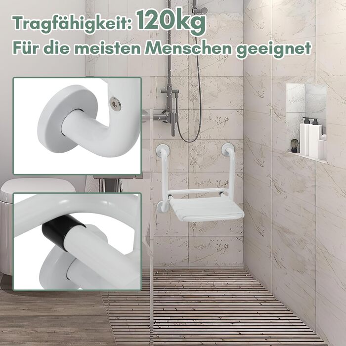 Ansobea Shower Stool for Seniors, Bath Stool, 7-Level Height Adjustable, 41-56 cm, Shower Chair with U-Shaped Hygiene Cutout, Bathroom Stool, Stable for the Shower (Type 6 Foldable Shower Seat)