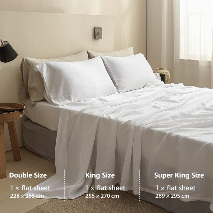 Simple&Opulence Linen Sheet Set 100% Linen Bedding, Ultra-Soft, Breathable Bed Sheets for Farmhouse Style, Only 1 Fitted Sheet (269cm x 295 cm, White)