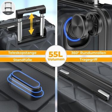 Чемодан KESSER® 120L з ABS-пластику з кодовим замком, вагами та органайзером | Валіза на колесах для подорожей та бізнесу, 55см