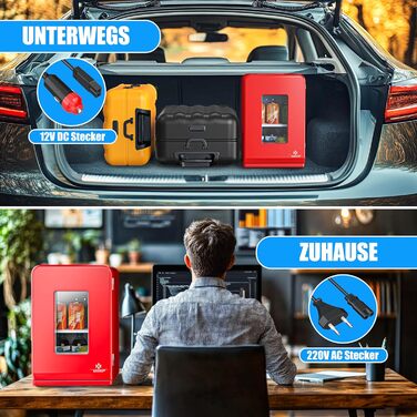 KESSER® Міні-холодильник 2-в-1, 15л: Автомобільний холодильник-термос з функцією охолодження та підігріву (220-240V/12V), червоний