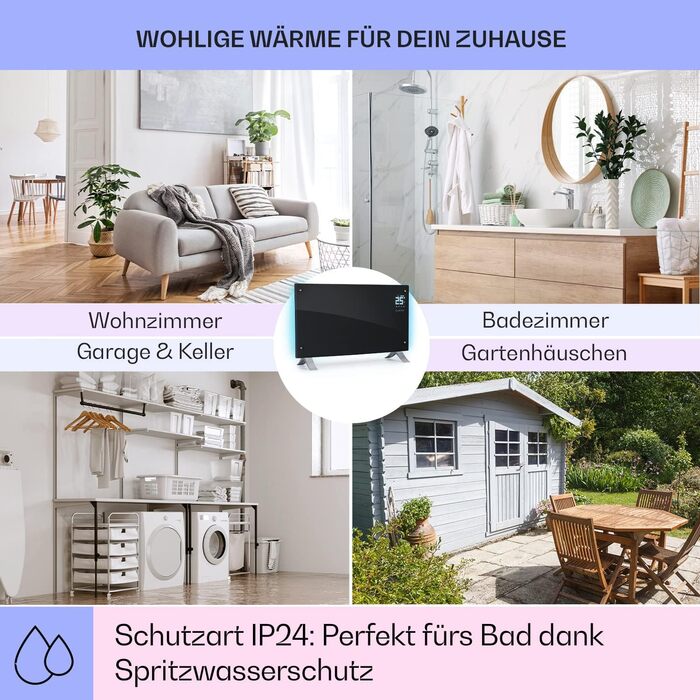 Електричний конвектор Klarstein Bornholm Curved Ambient: мобільний нагрівач з термостатом, 2000 Вт, чорний