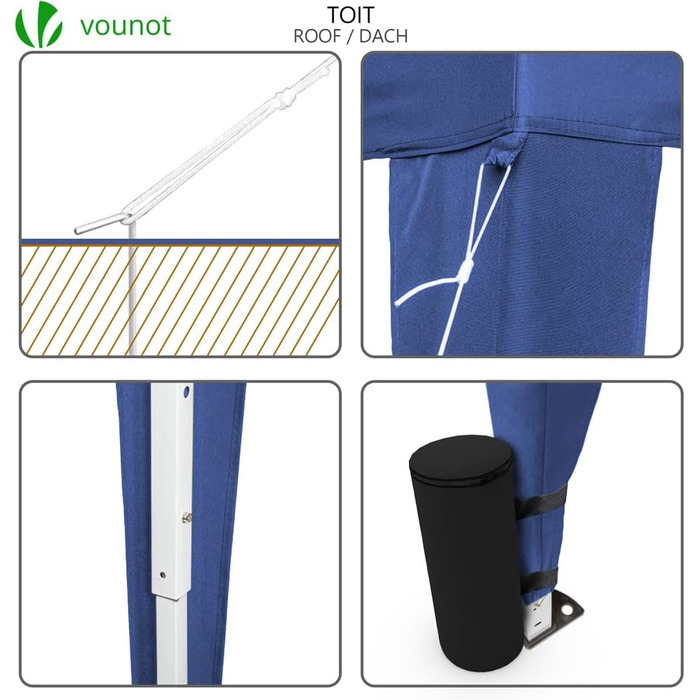 VOUNOT® Pavilion 3x3m with 4 Side Walls & 4 Sandbags, Pop-Up Folding Pavilion, Foldable Garden Tent Party Tent, including Bag, Grey (Blue+4 Side Walls)
