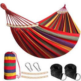 Гамак садовий ANYOO з дерев'яною перекладиною, червоний - зручний гамак для тераси, саду, пляжу