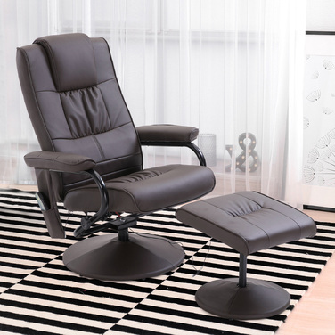 HOMCOM Massage Chair with Ottoman, Swivel Recliner with Massage Function, Electric TV Chair with Reclining Function, Remote Control, Faux Leather, Brown
