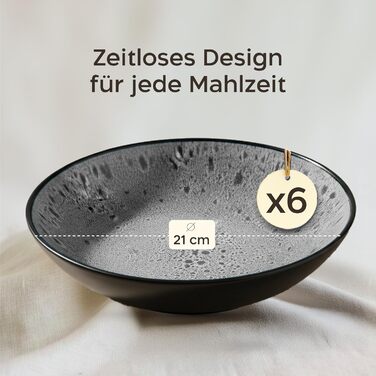 Набір посуду Twinzee Steingut 24 елементи для 6 осіб: тарілки та миски - серія Riviera (Perla, глибокі тарілки (x6))