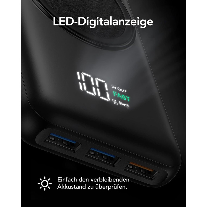 Power Bank Charmast 20000mAh з бездротовою зарядкою та PD 22.5W, чорний