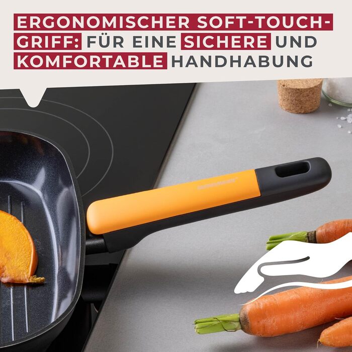 Сковорода гриль Fackelmann Soft 28 см, алюміній кований, керамічне покриття Greblon CK2, ручка Soft-Touch