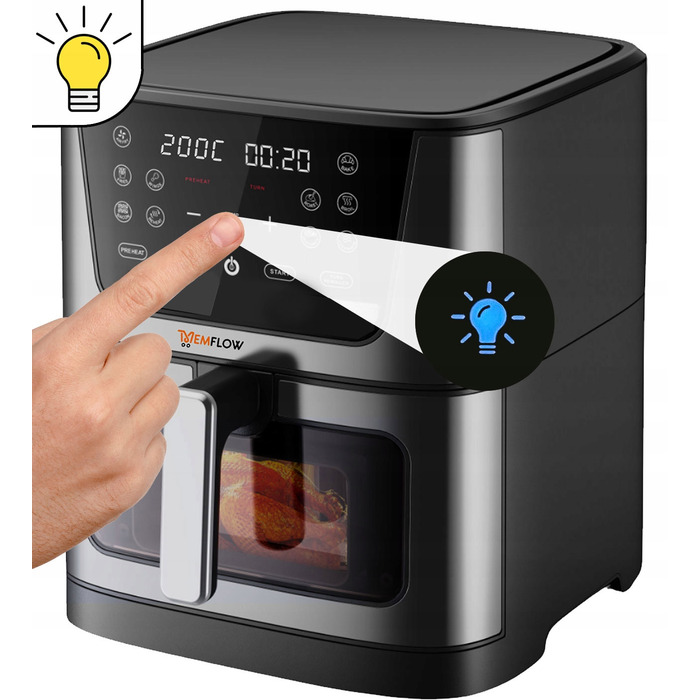 Аерофритюрниця MEMFLOW 8л, 1800 Вт, 14 програм, сенсорне керування, срібляста